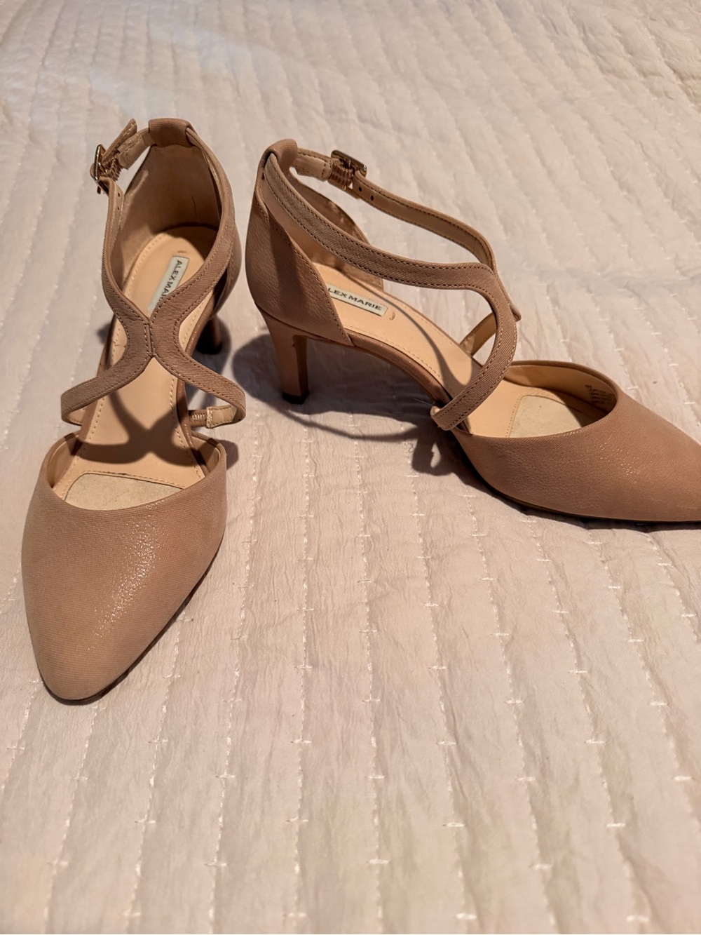 Alex Marie Women's Leather Pointed Toe Strappy Heels - Nude 6
